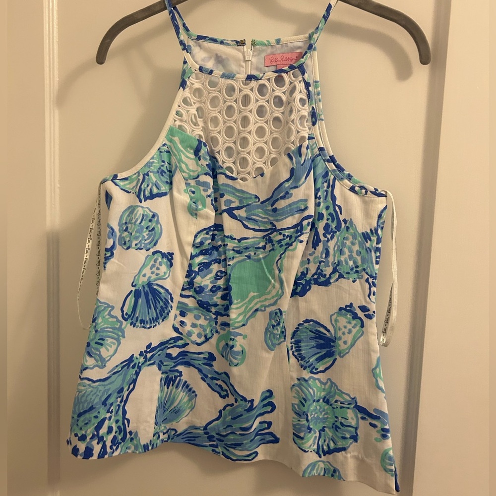 Lilly Pulitzer White and Blue Patterned Blouse